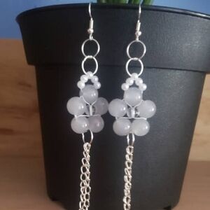 Chic Silver Beaded Dangle Earrings